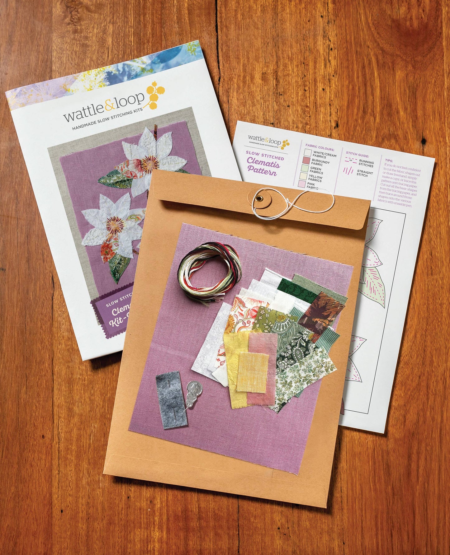 Wattle&Loop - Clematis Purple Slow Stitching Kit