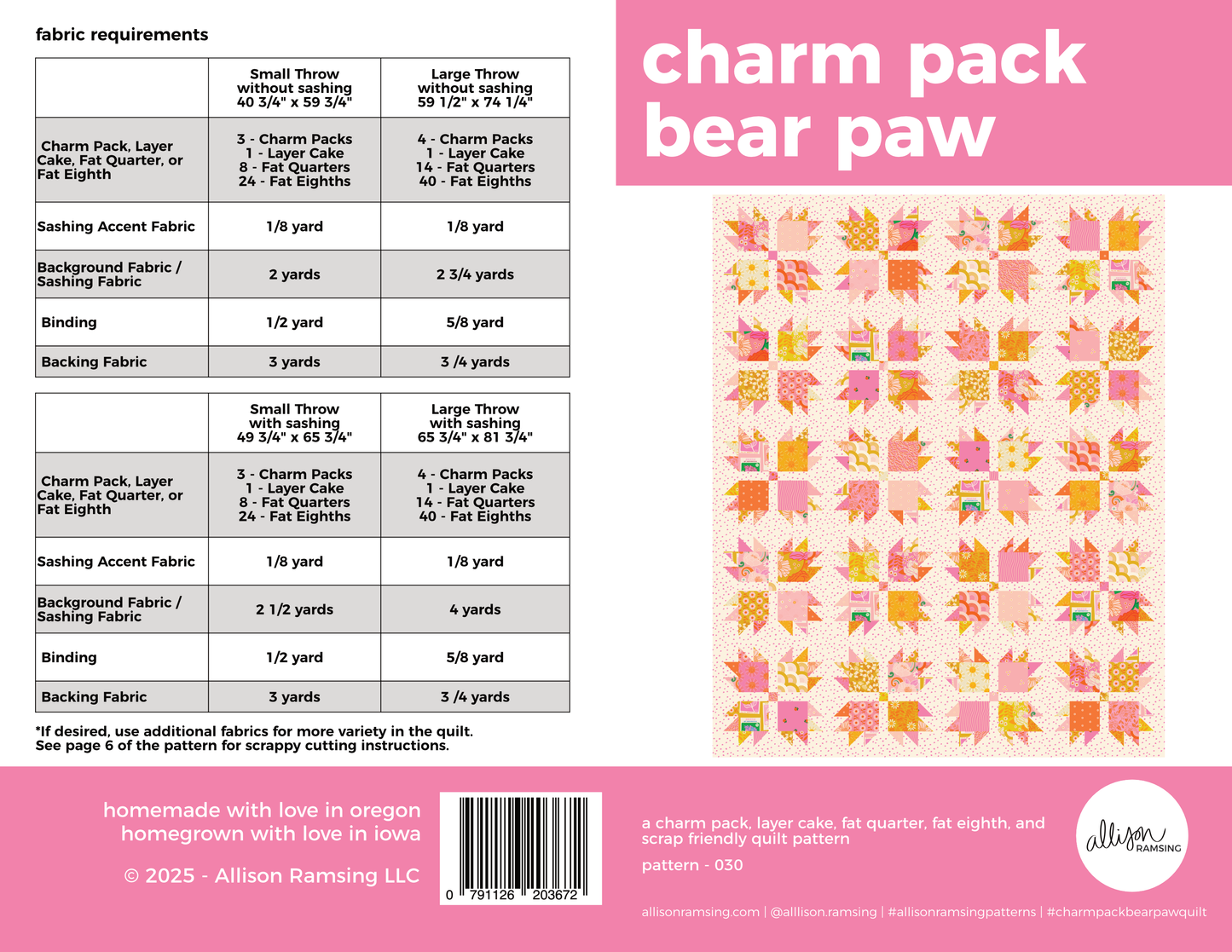 AllisonRamsing.com - *NEW PATTERN* Charm Pack Bear Paw Quilt Pattern - Printed