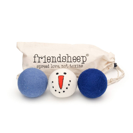 Friendsheep - Vintage Holidays Eco Wool Dryer Balls - Snowman BLUE