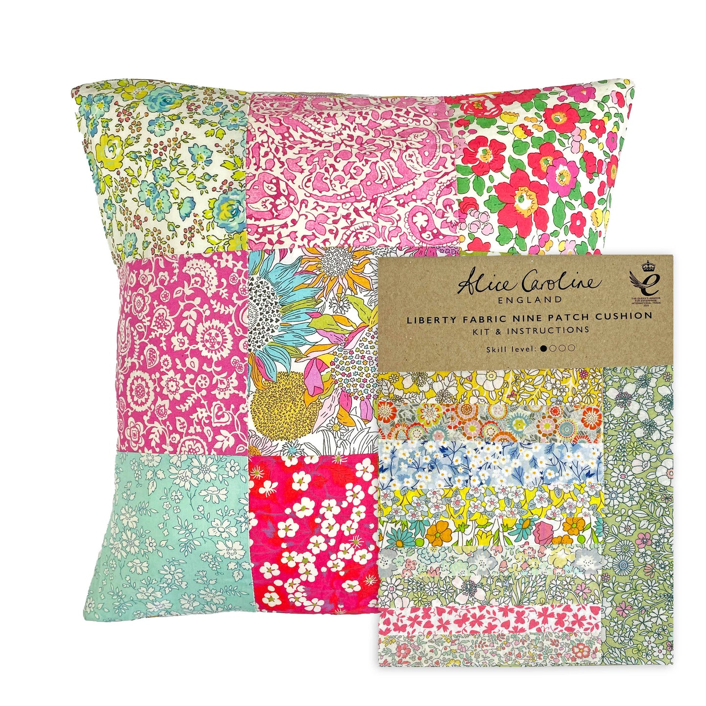 Alice Caroline - Liberty Tana Lawn Fabric Mixed Colours 9 Patch Cushion Kit