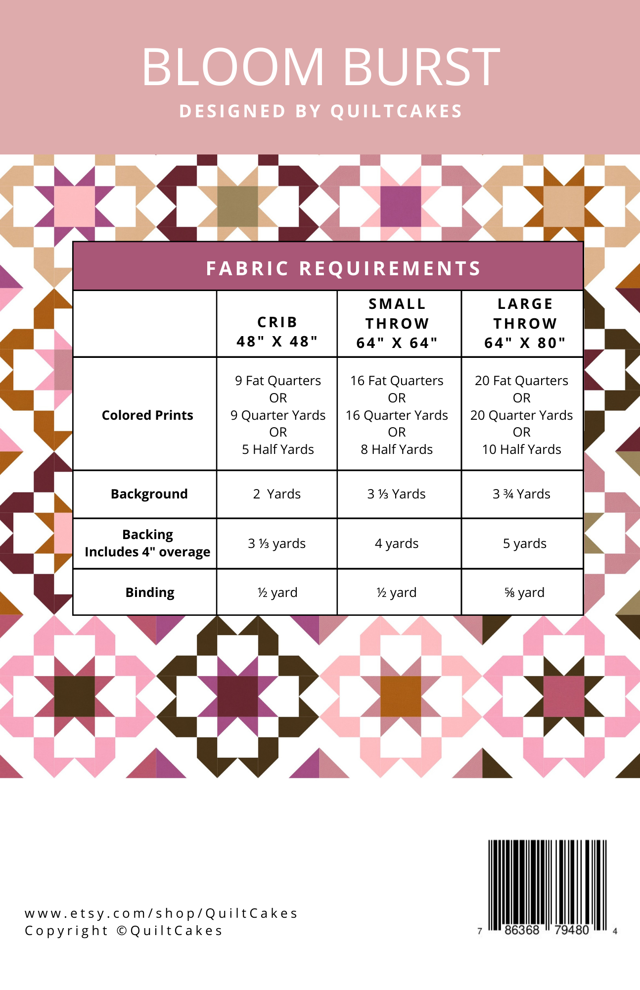 QuiltCakes - Bloomburst Quilt Pattern Printed