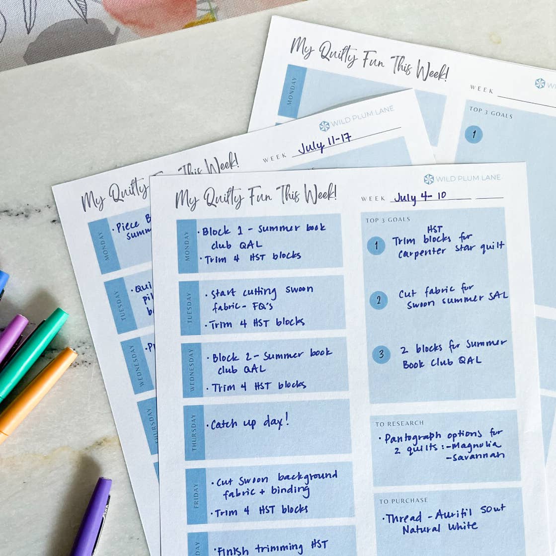 Wild Plum Lane - Quilter's Weekly Planner Pad