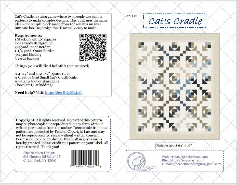 PhoebeMoon Designs - Cat’s Cradle Throw Quilt Pattern designed for 10" squares
