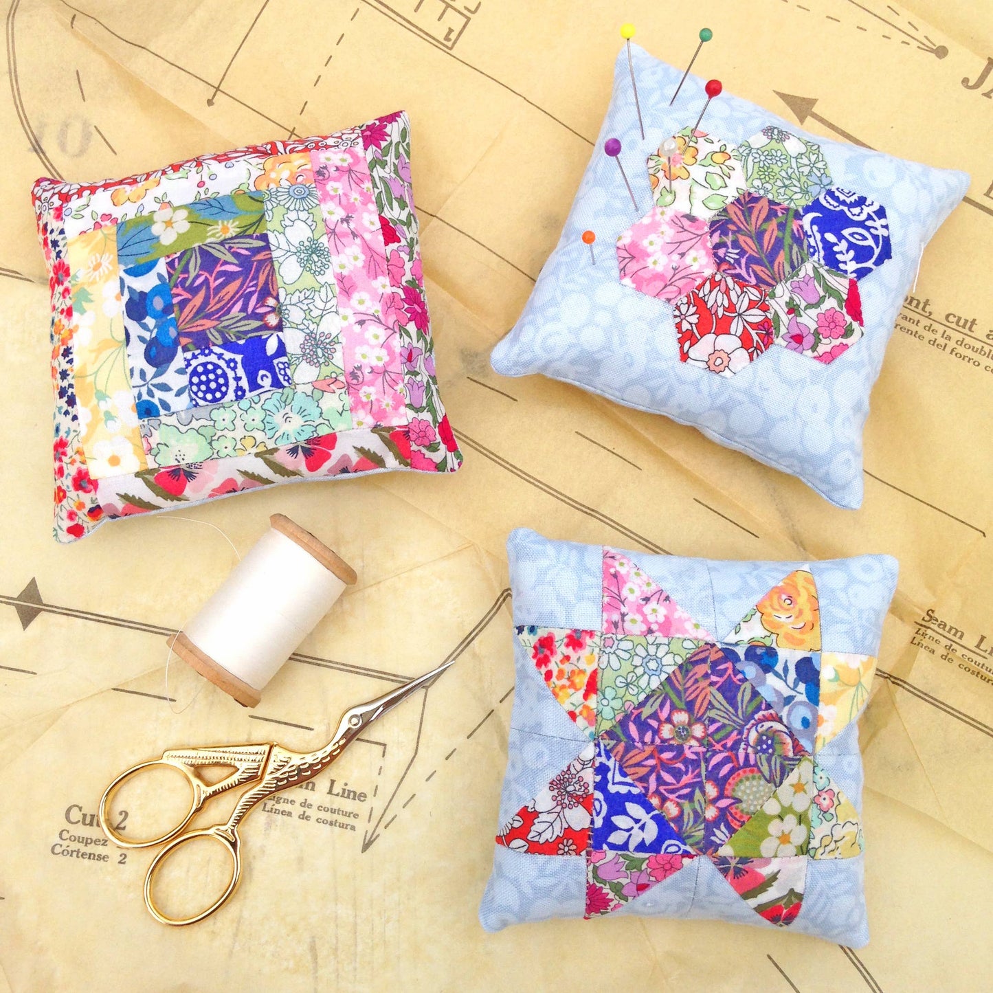 Alice Caroline - Liberty Tana Lawn® Fabric Three Patchwork Pin Cushion Kit
