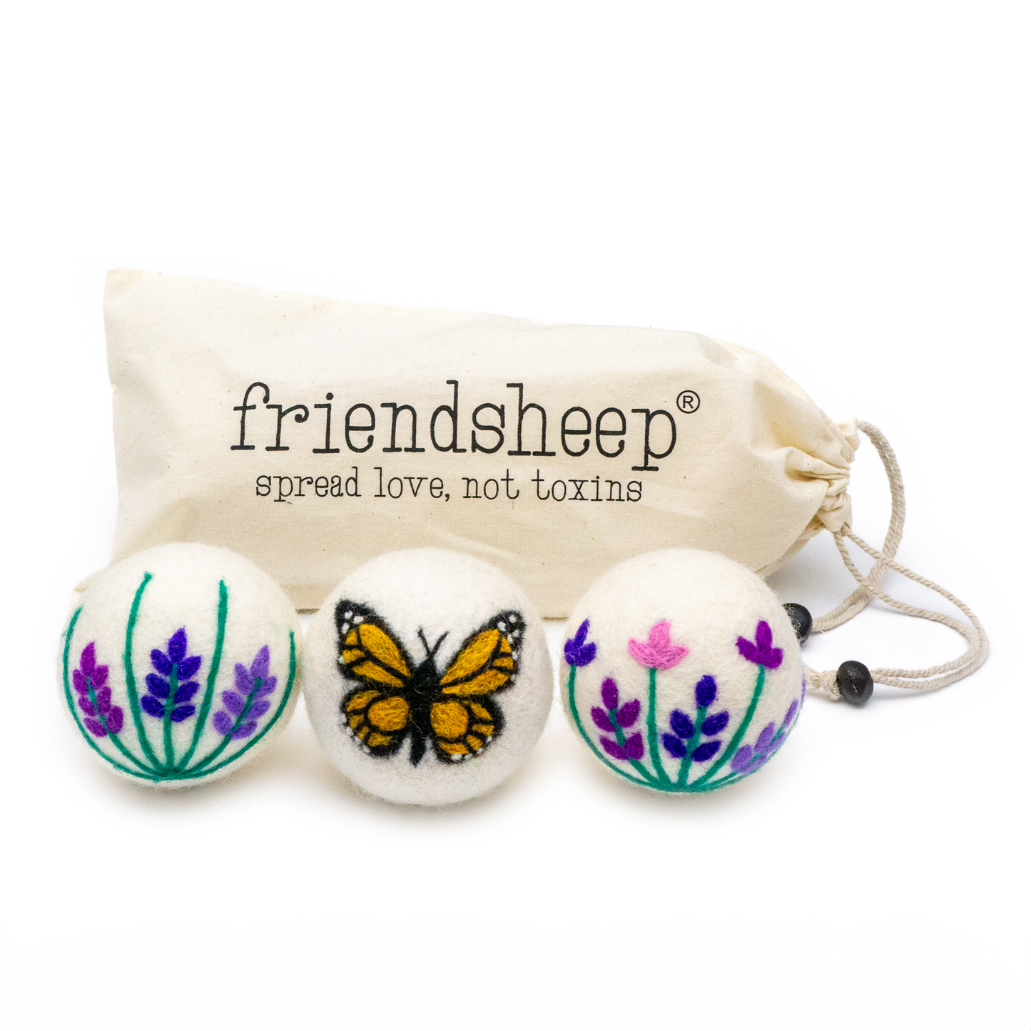 Friendsheep - Butterfly Lavender Fields Eco Wool Dryer Balls - Set of 3