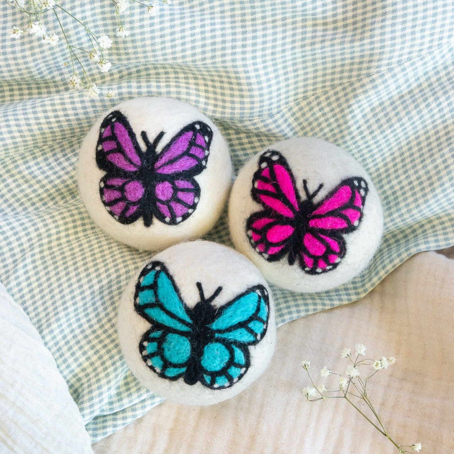 Friendsheep - Monarch Butterfly  Eco Wool Dryer Ball Set of 3 - Moon