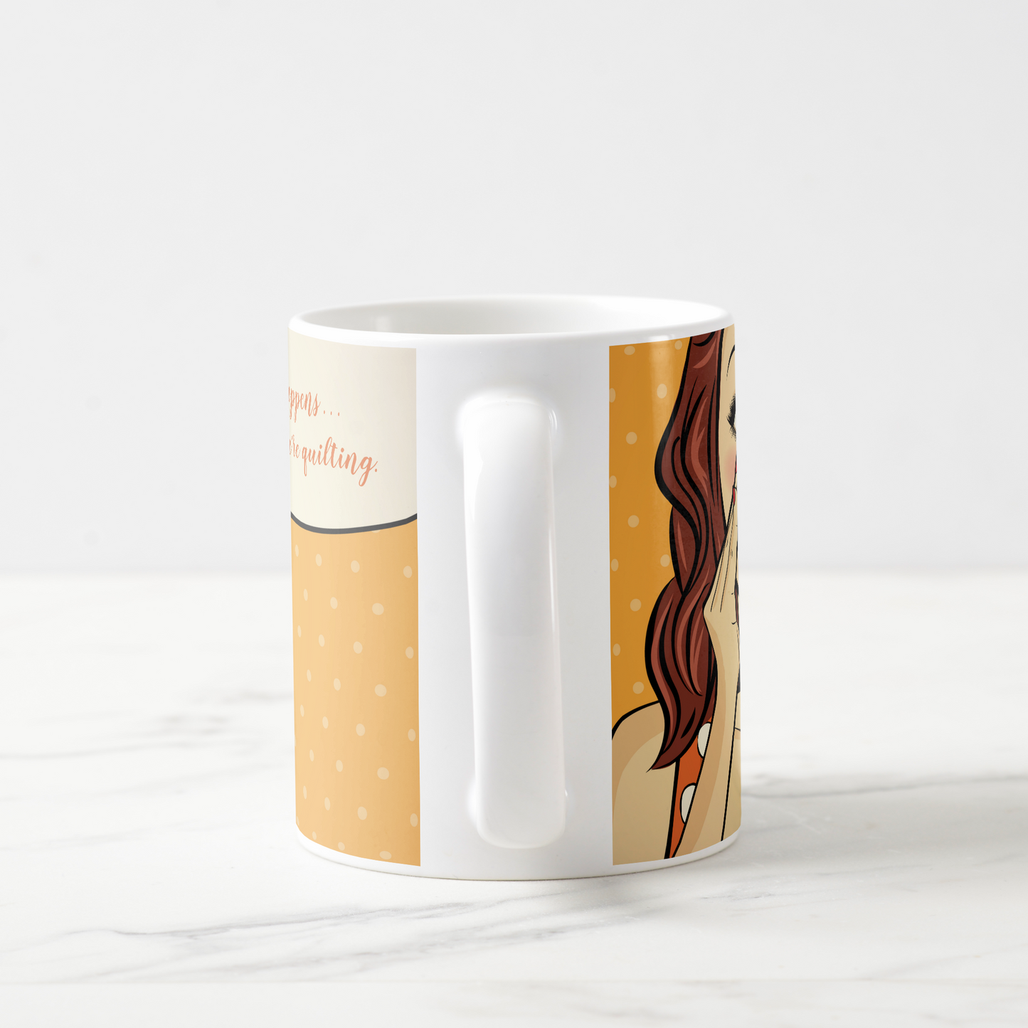 Quilters "Life happens when you're quilting." 11 oz mug