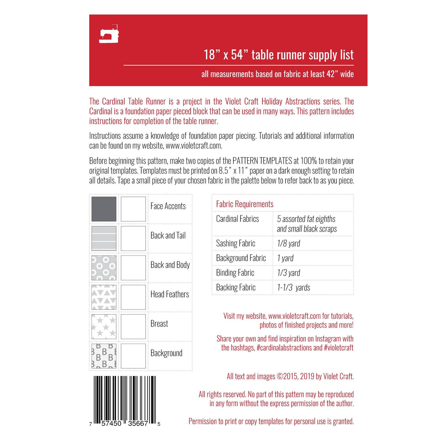 Violet Craft - VC036 The Cardinal Abstractions Table Runner