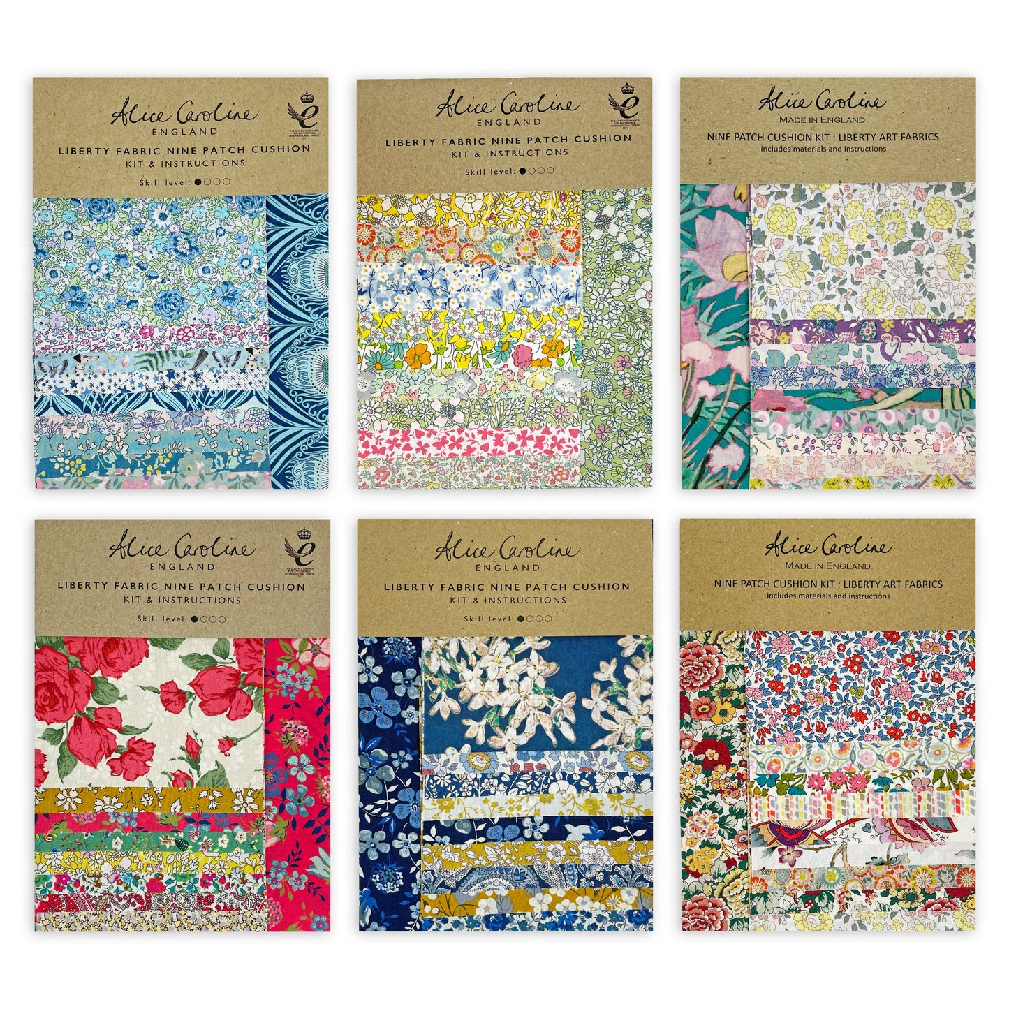 Alice Caroline - Liberty Tana Lawn Fabric Mixed Colours 9 Patch Cushion Kit