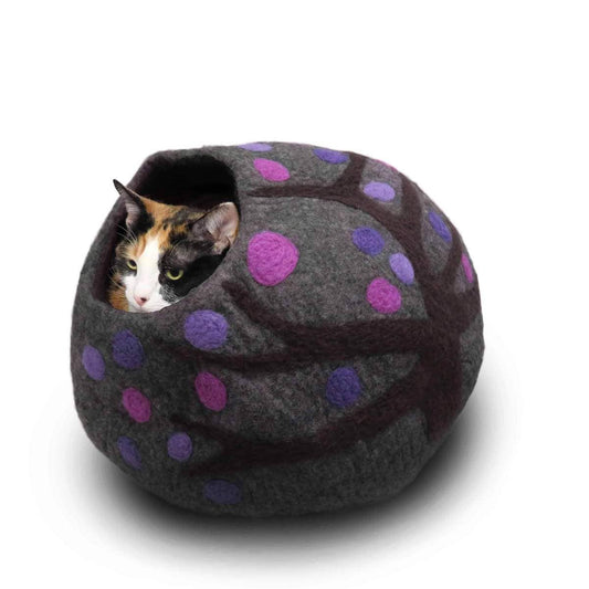 Friendsheep - Felt Wool Cat Cave PURPLE RAIN Eco Kitty Cave