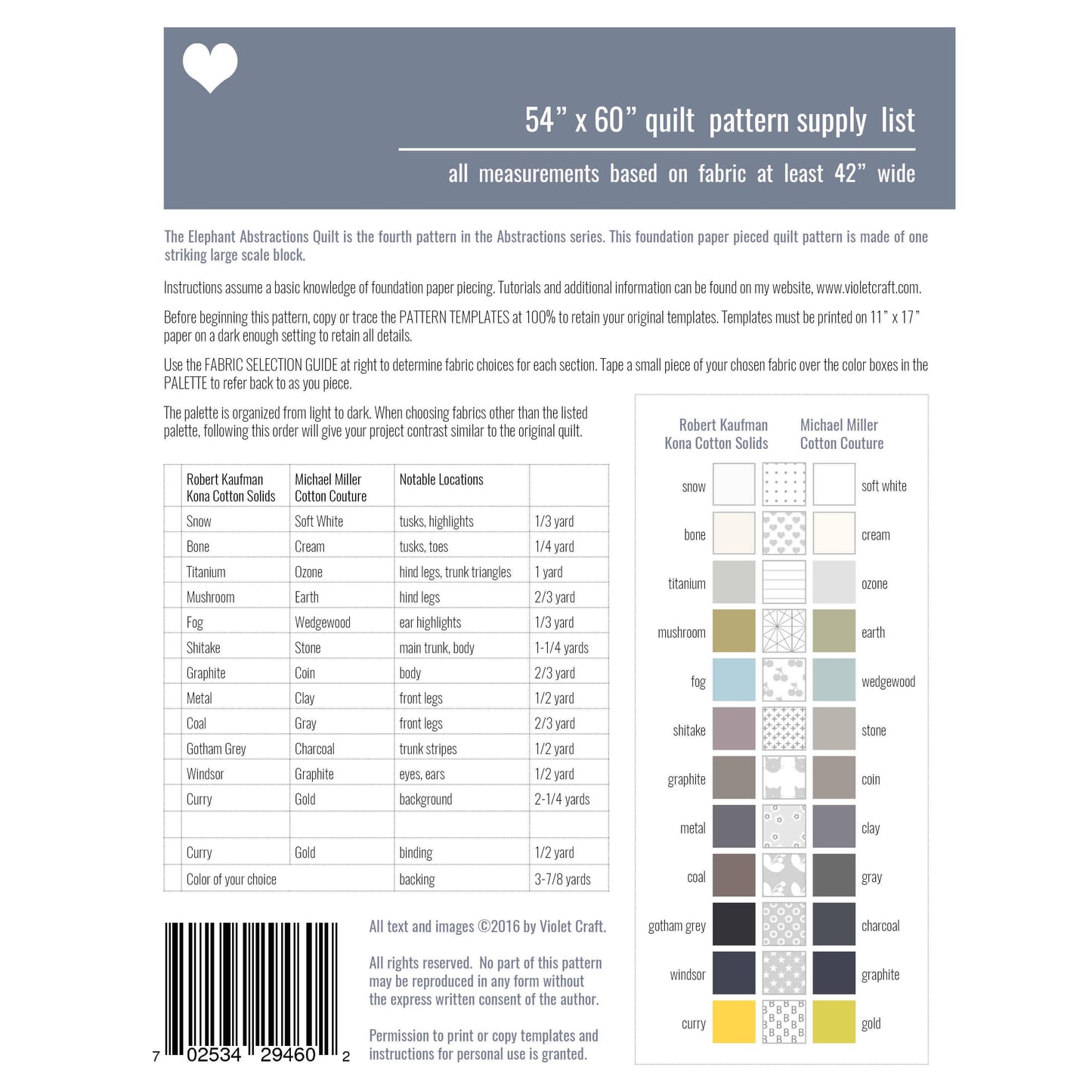 Violet Craft - VC010: The Elephant Abstractions Quilt Pattern